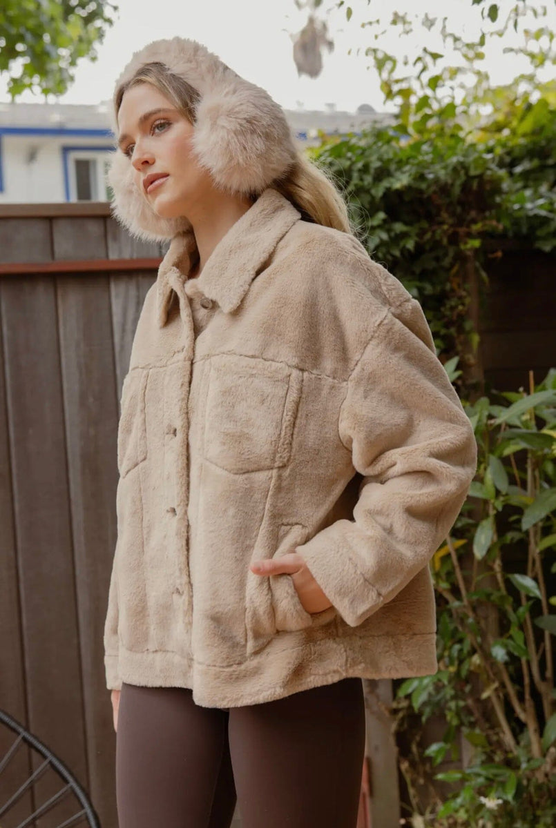 Button front teddy trucker jacket online