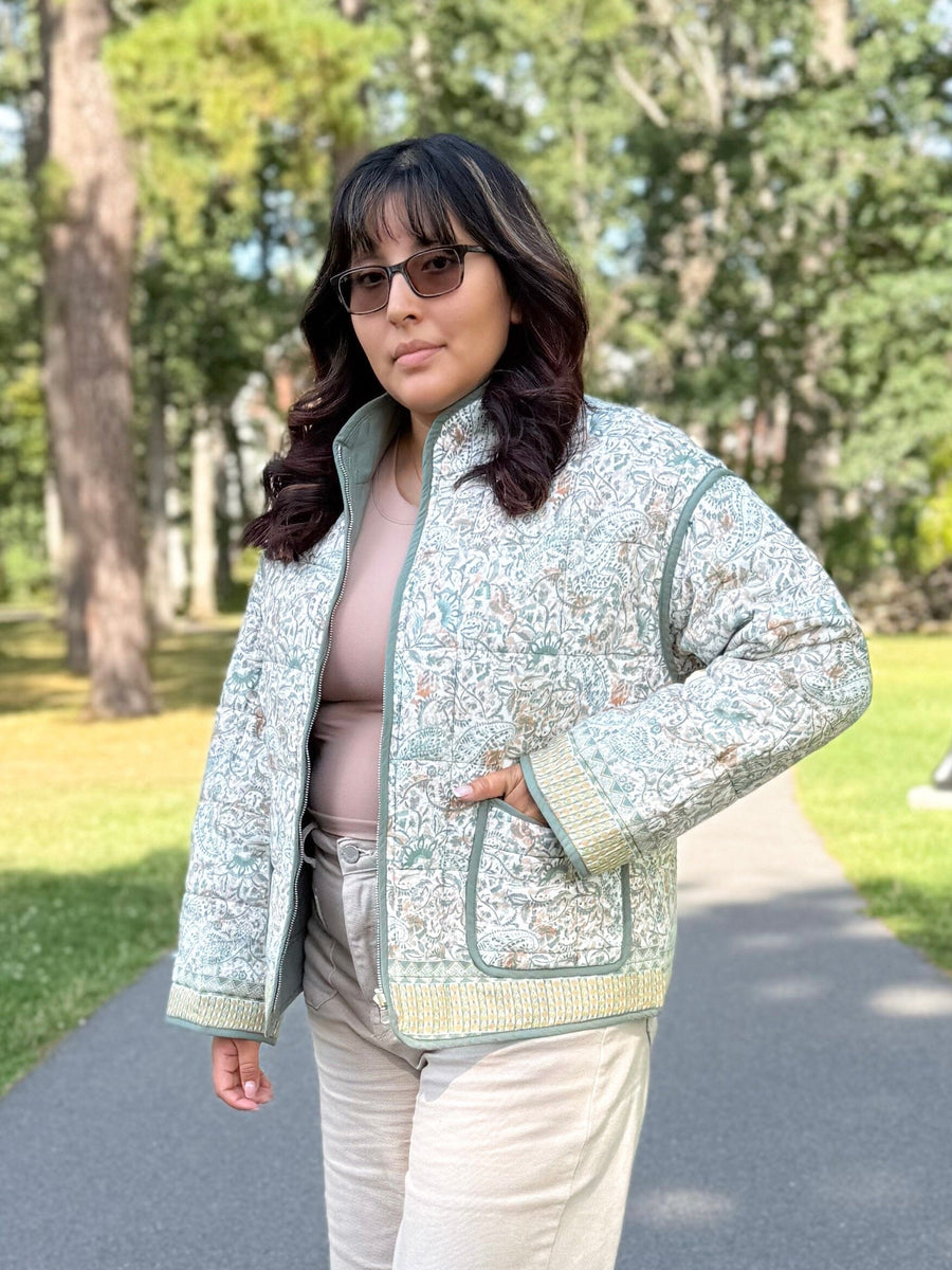 Olive Rayon Challis Vintage Reversible Quilted Jacket