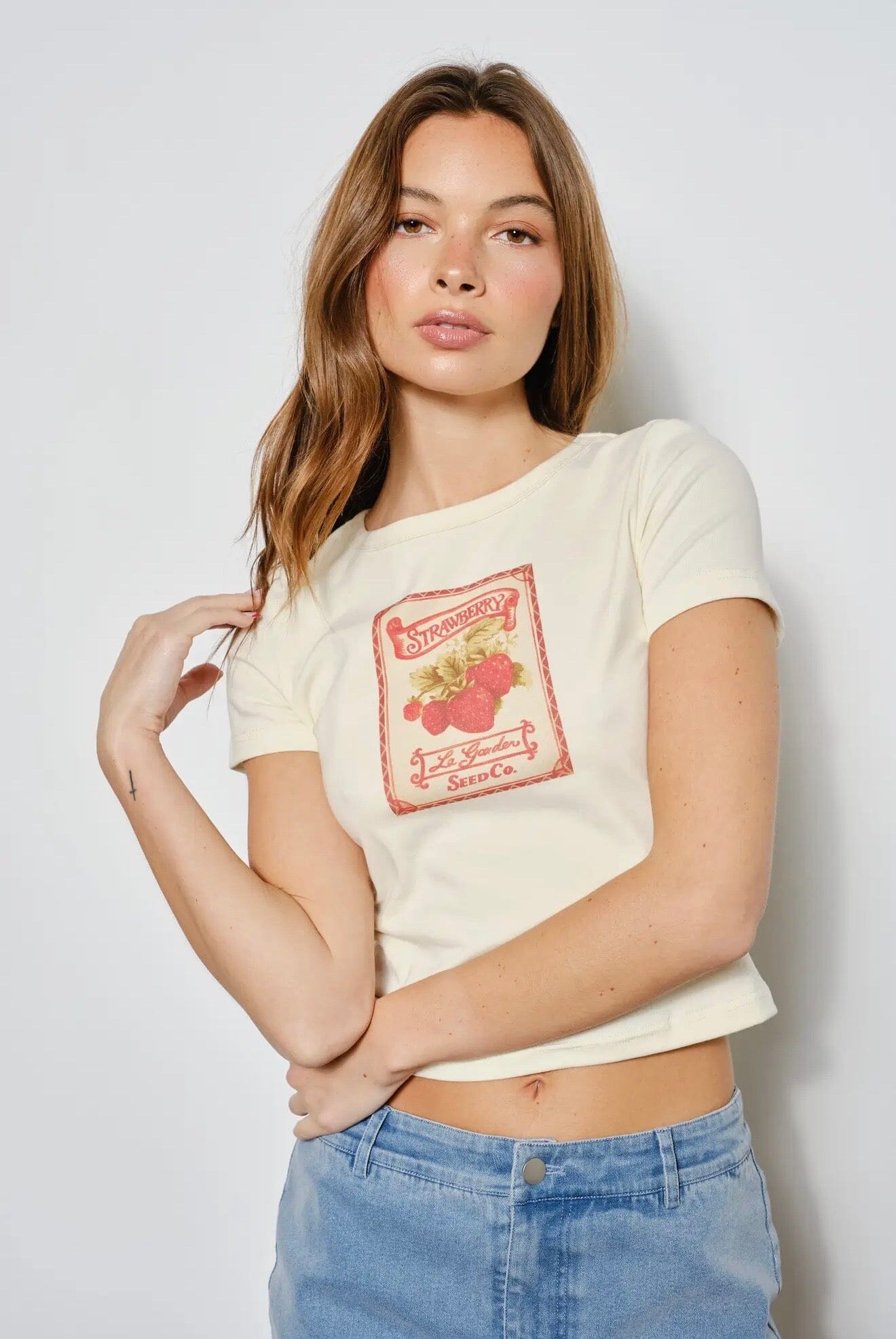 strawberry seed shirt Cream Strawberry Patch Baby Tee Large
